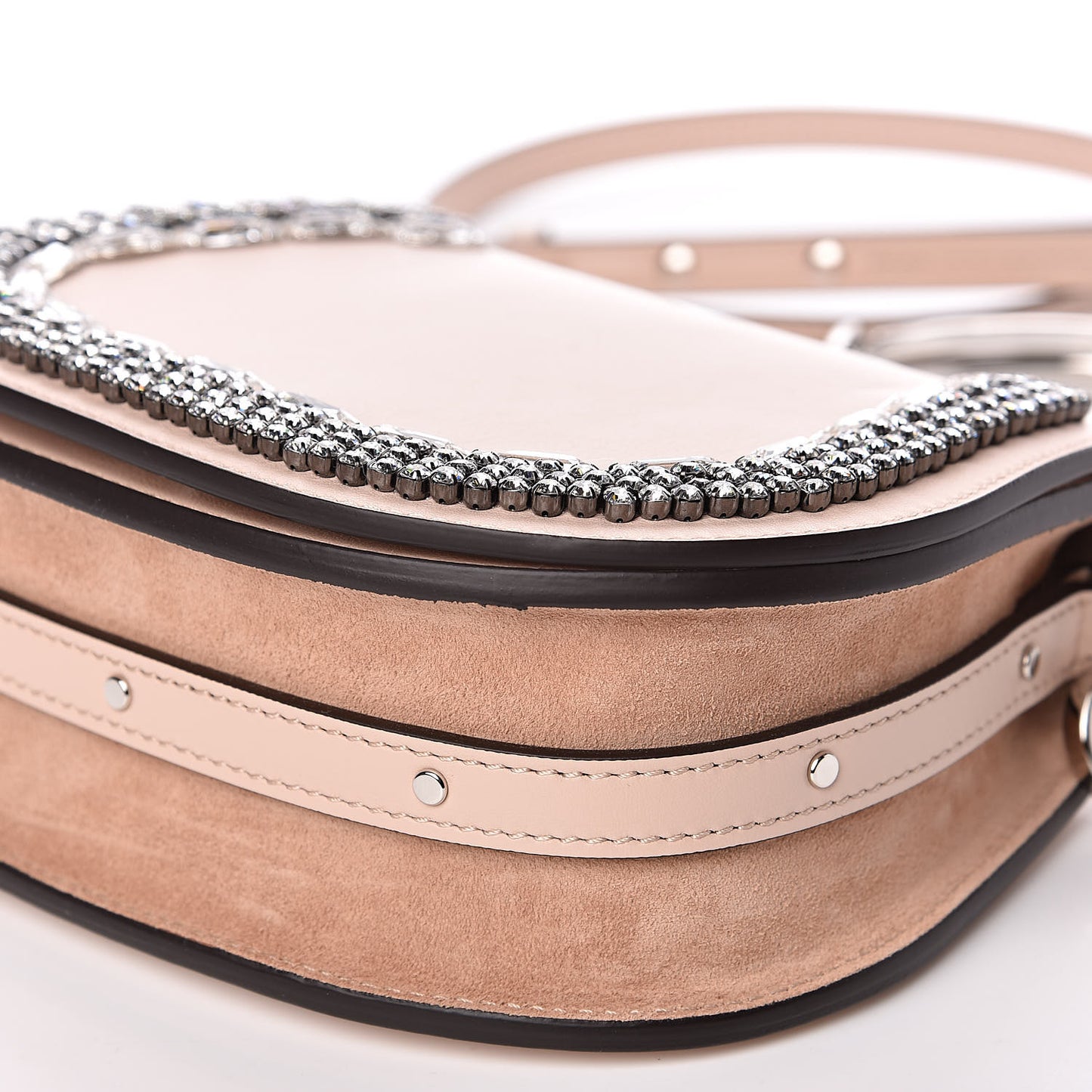 Calfskin Crystal Embellished Small Nile Bracelet Bag Cement Pink