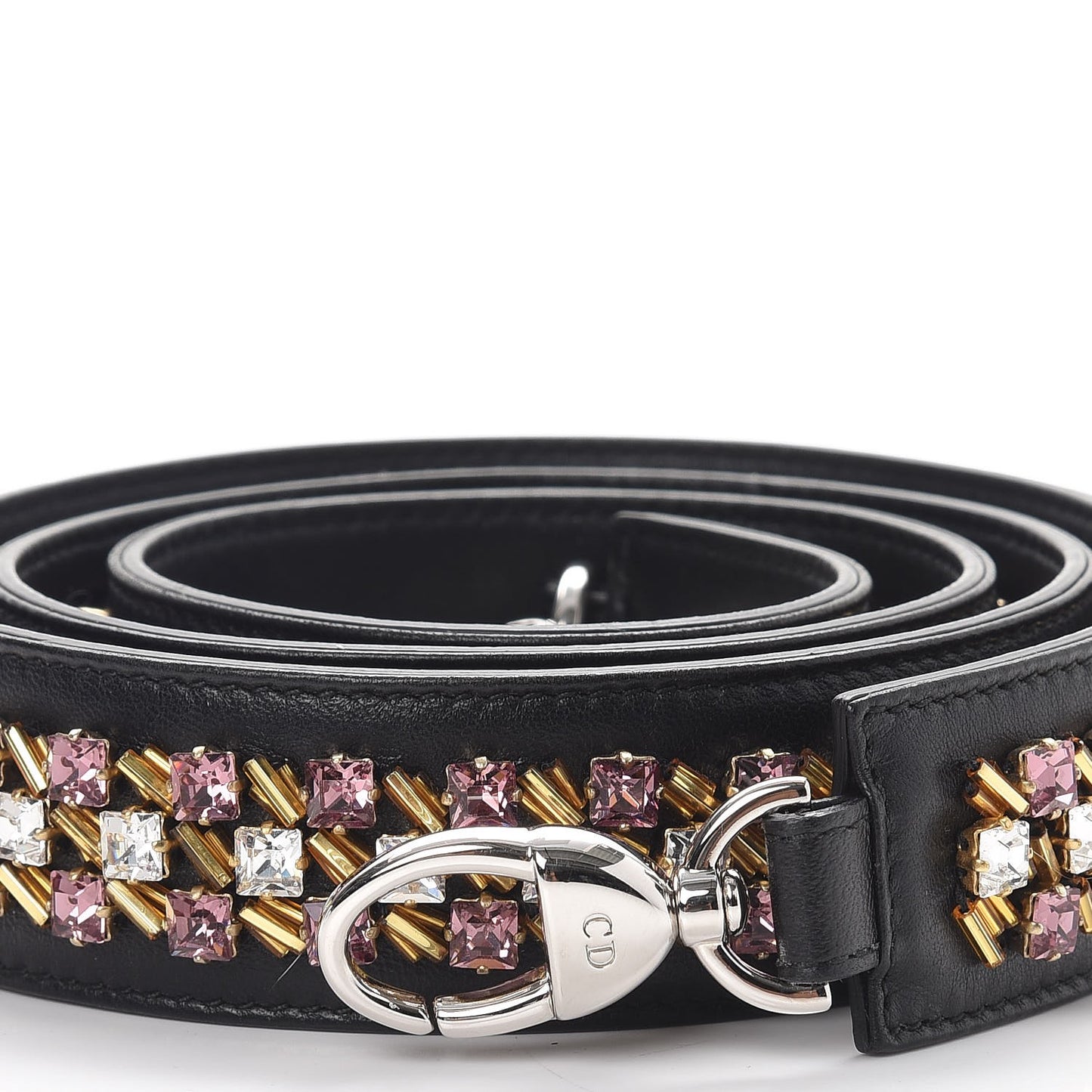 Lambskin Crystal Studded Shoulder Strap Black