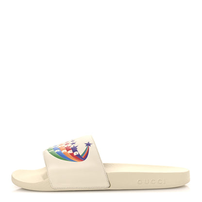 Gucci Nappa Interlocking G Rainbow Womens Pursuit Slide Sandals 41 Mystic White 1 of 11
