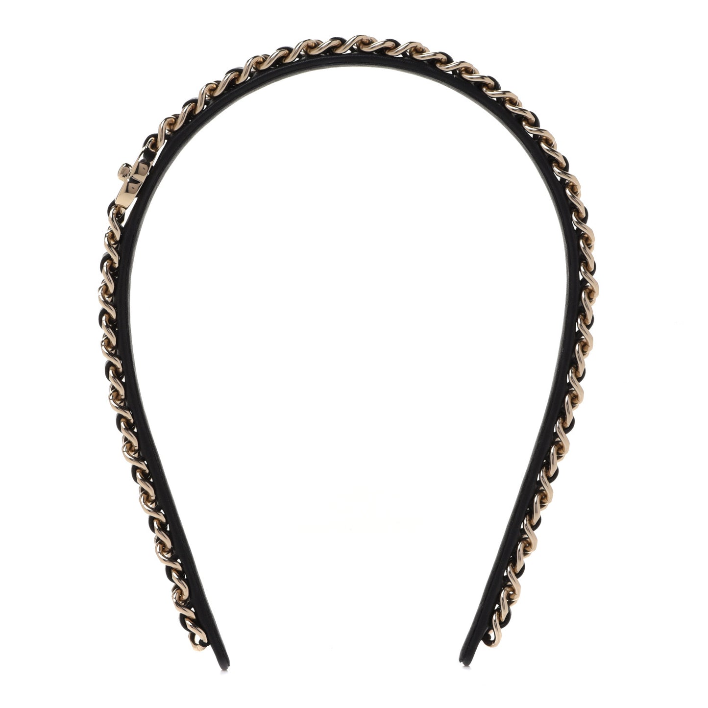 Metal Lambskin CC Turnlock Chain Headband Gold Black