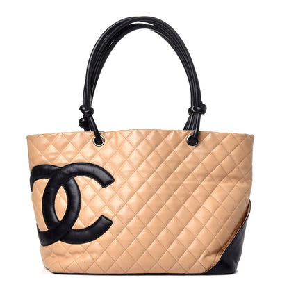 Chanel Calfskin Quilted Large Cambon Tote Beige Black 1 of 13