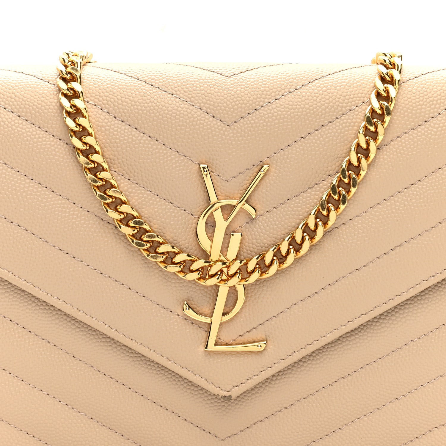 Saint Laurent Grain De Poudre Matelasse Chevron Monogram Chain Wallet Nude Powder 7 of 10