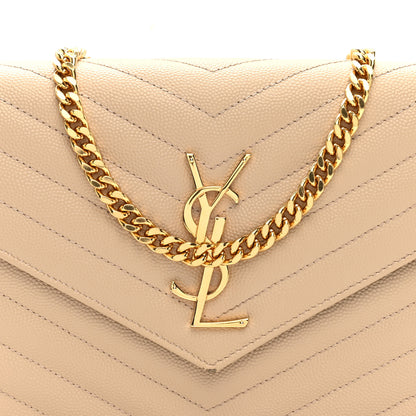 Saint Laurent Grain De Poudre Matelasse Chevron Monogram Chain Wallet Nude Powder 7 of 10