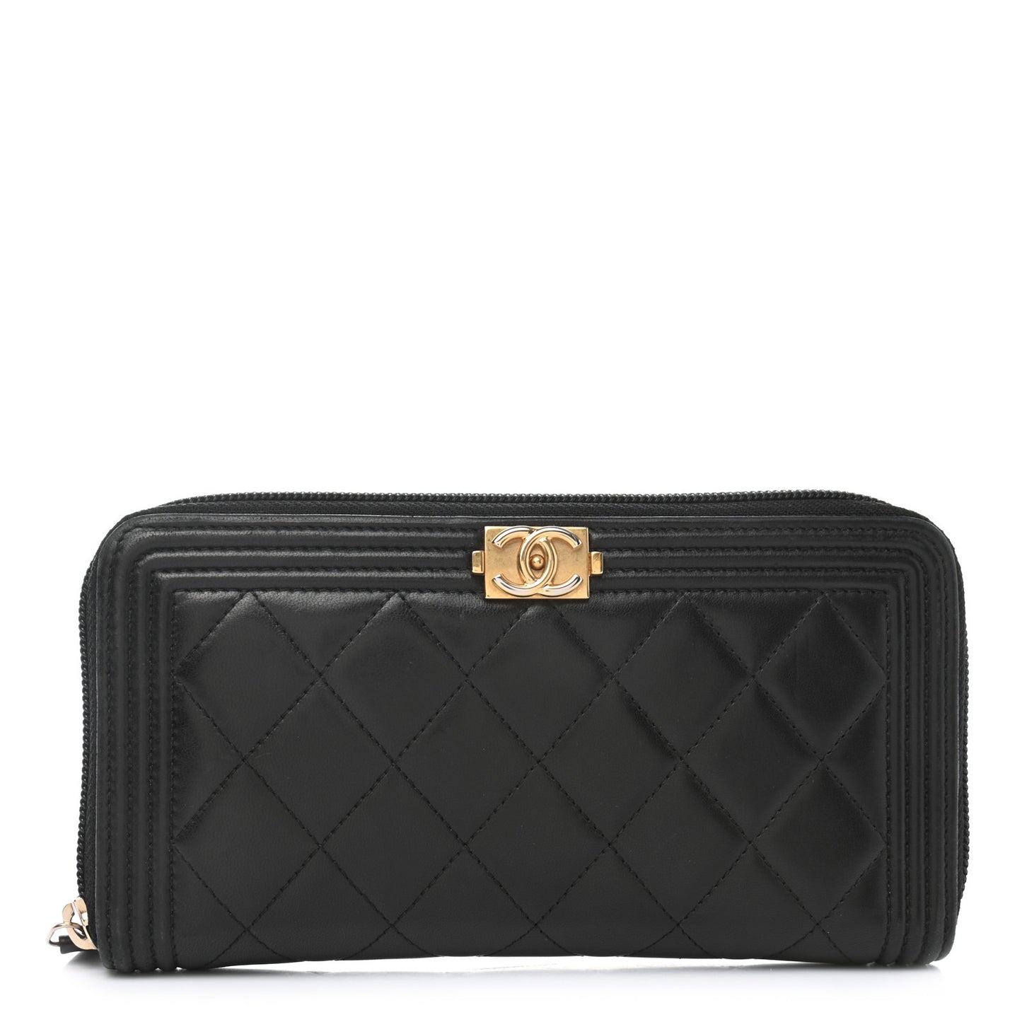 Lambskin Quilted Boy Zip Around Wallet Black