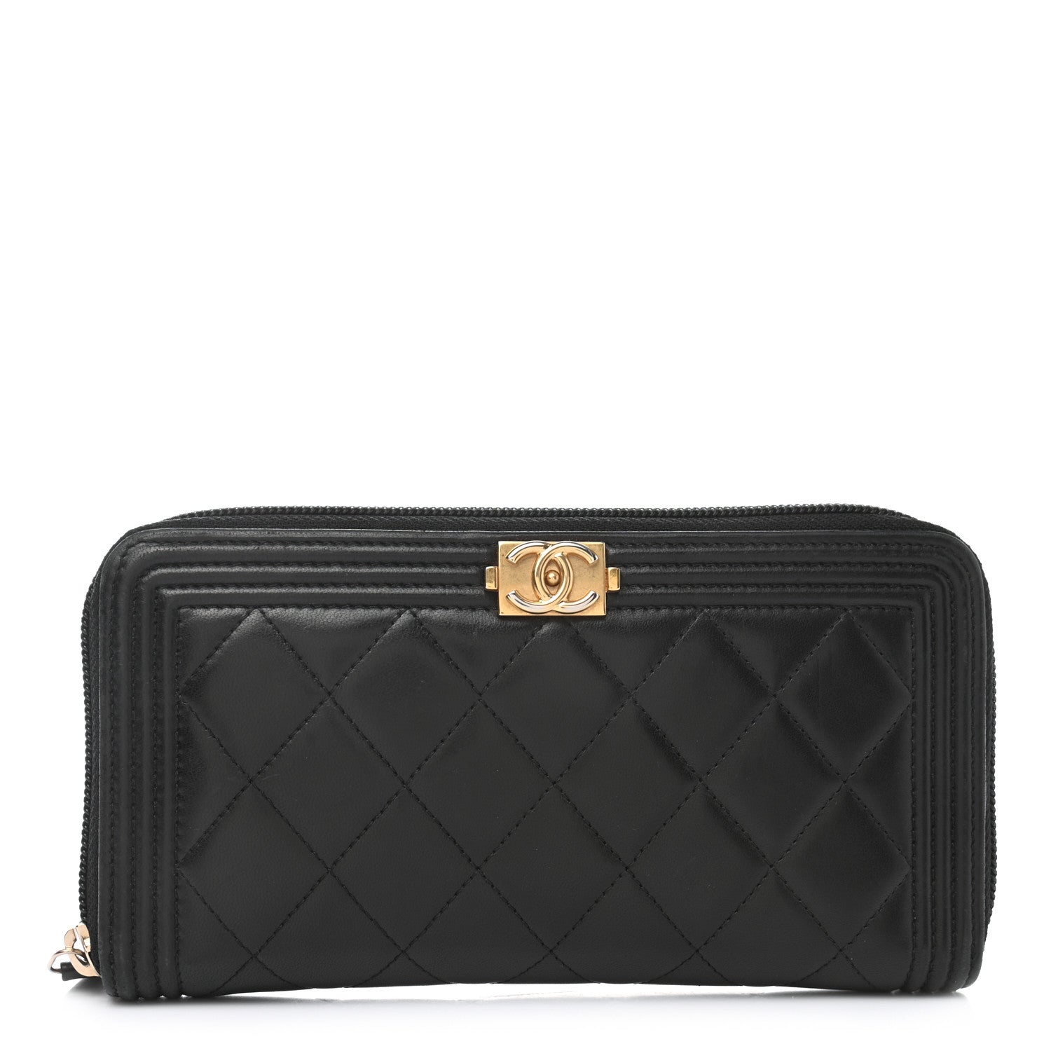 Chanel Lambskin Quilted Boy Zip Around Wallet Black 1 of 10