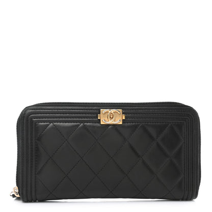 Chanel Lambskin Quilted Boy Zip Around Wallet Black 1 of 10
