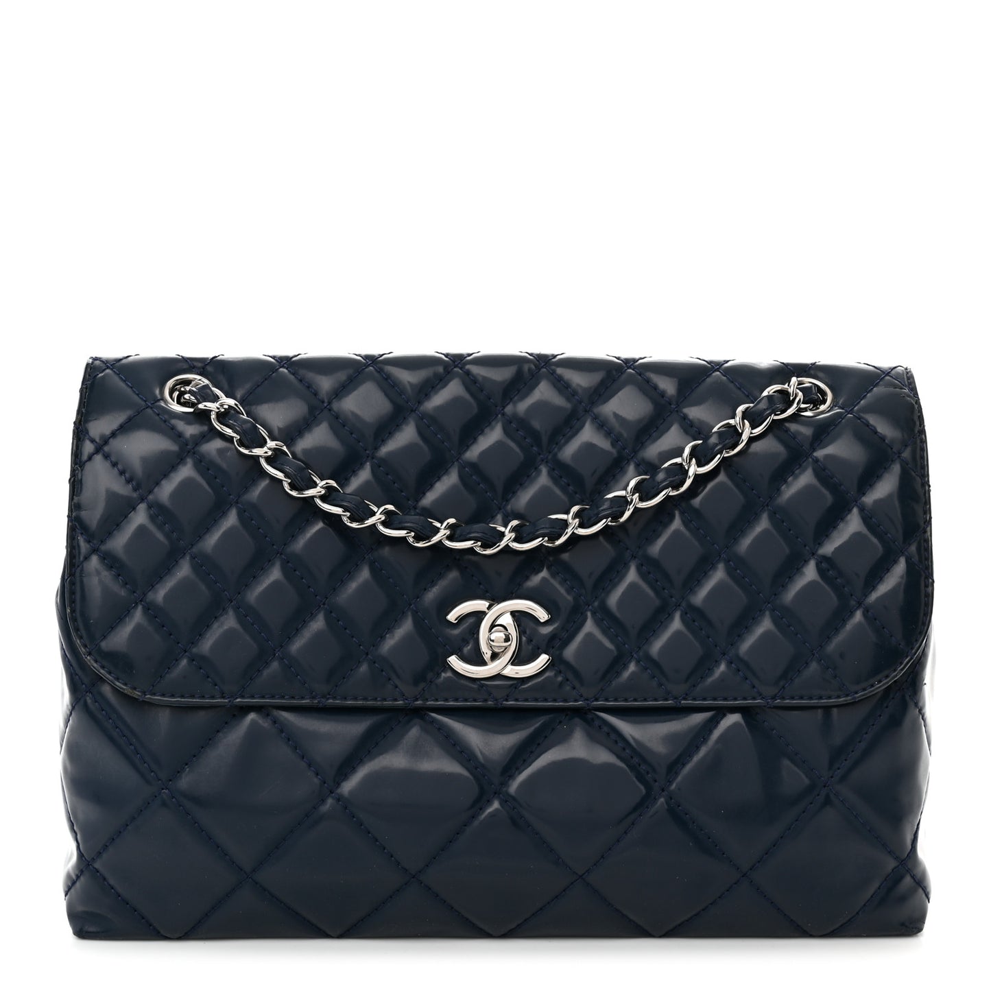 Vinyl Quilted In the Business Flap Bag Navy Blue