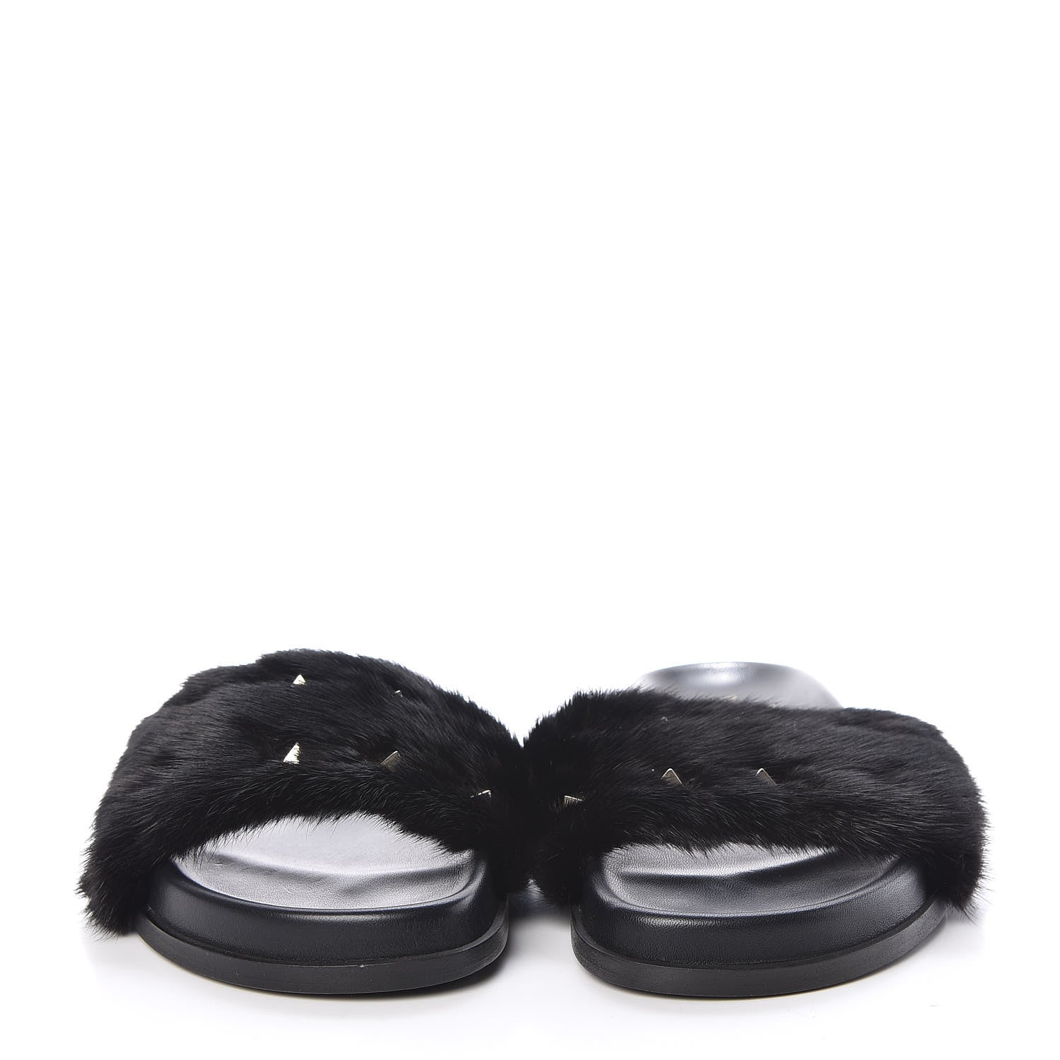 Valentino Garavani Mink Fur Rockstud Slide Sandals 38 Black 2 of 8