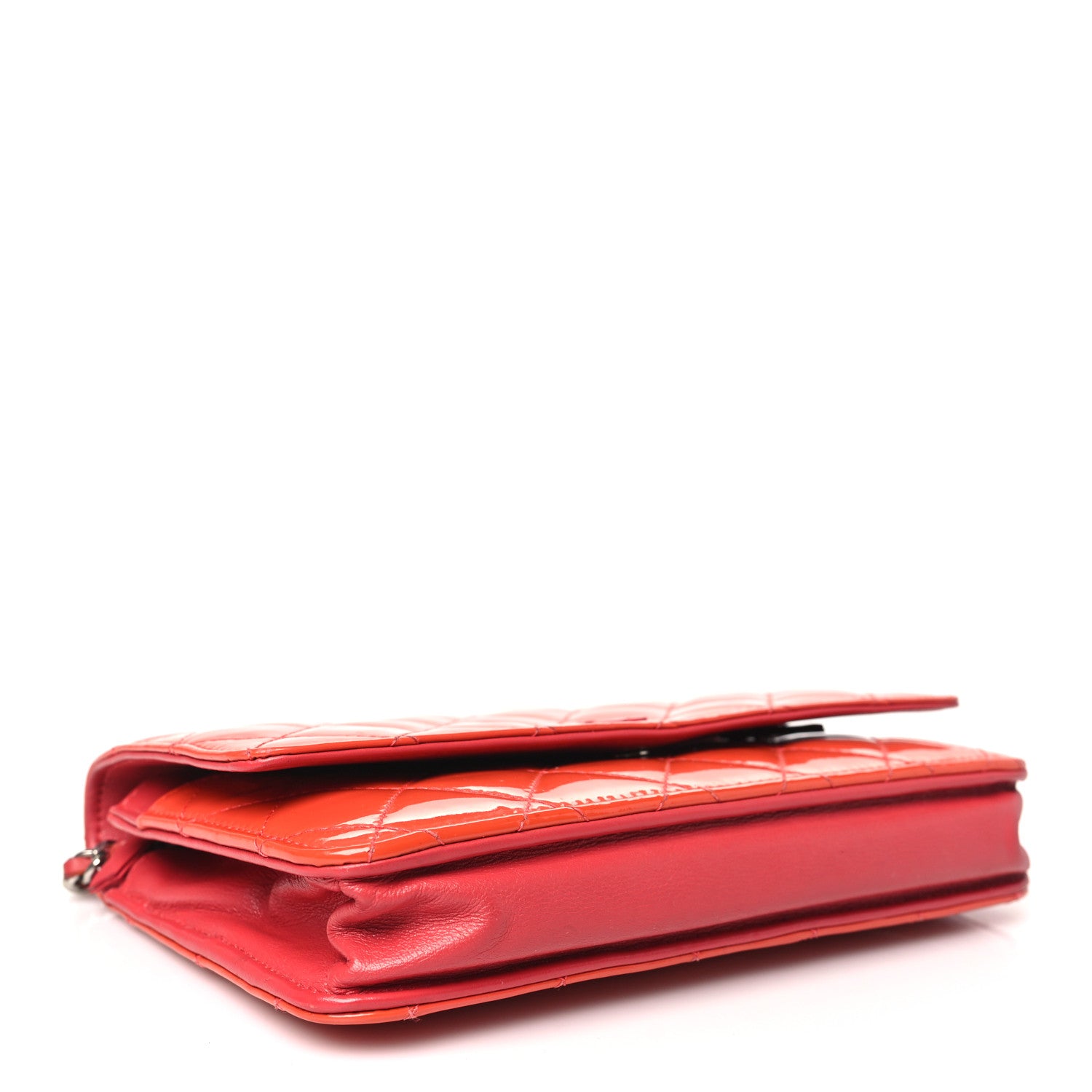 Chanel Patent Quilted Wallet On Chain WOC Dark Pink 4 of 13