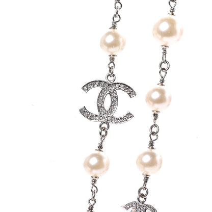Chanel Crystal Pearl CC Long Necklace Silver 5 of 7