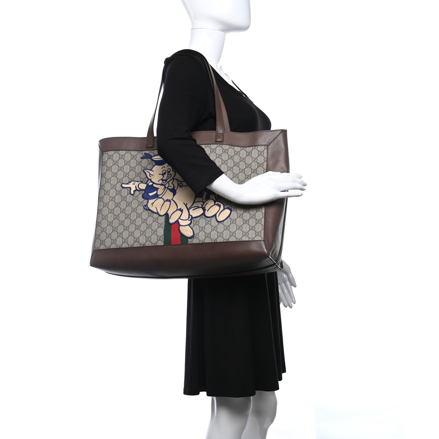 X DISNEY GG Supreme Monogram Web Three Little Pigs Large Ophidia Tote Beige New Acero