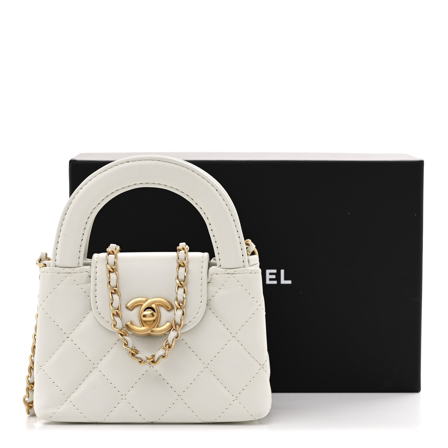 Chanel Shiny Aged Calfskin Quilted Mini Nano Kelly Shopper White 12 of 12