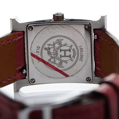 Hermes Stainless Steel Alligator Diamond Mother of Pearl 21mm Heure H Hour Quartz Watch Framboise 5 of 8