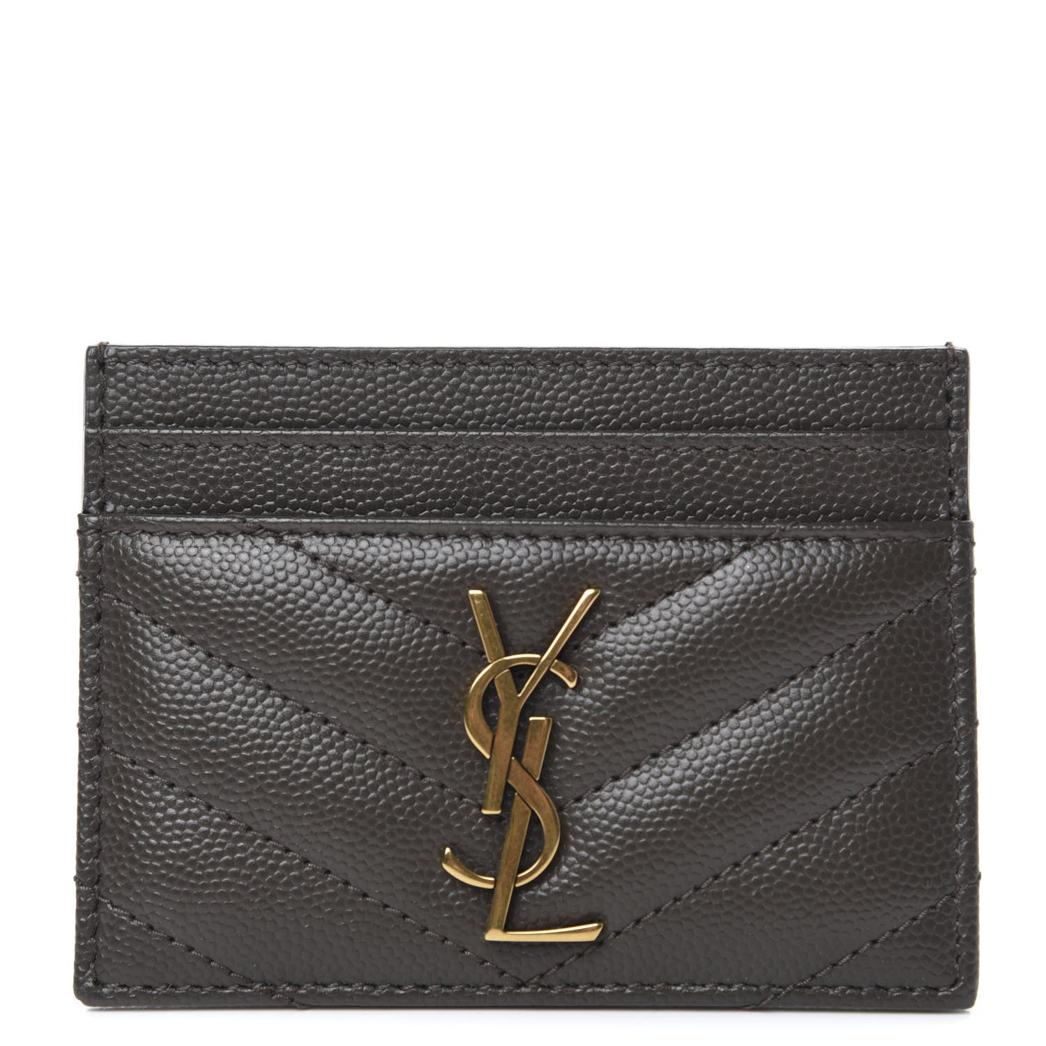 Saint Laurent Grain De Poudre Matelasse Chevron Monogram Credit Card Case Pebble 1 of 8