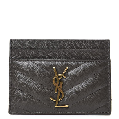 Saint Laurent Grain De Poudre Matelasse Chevron Monogram Credit Card Case Pebble 1 of 8