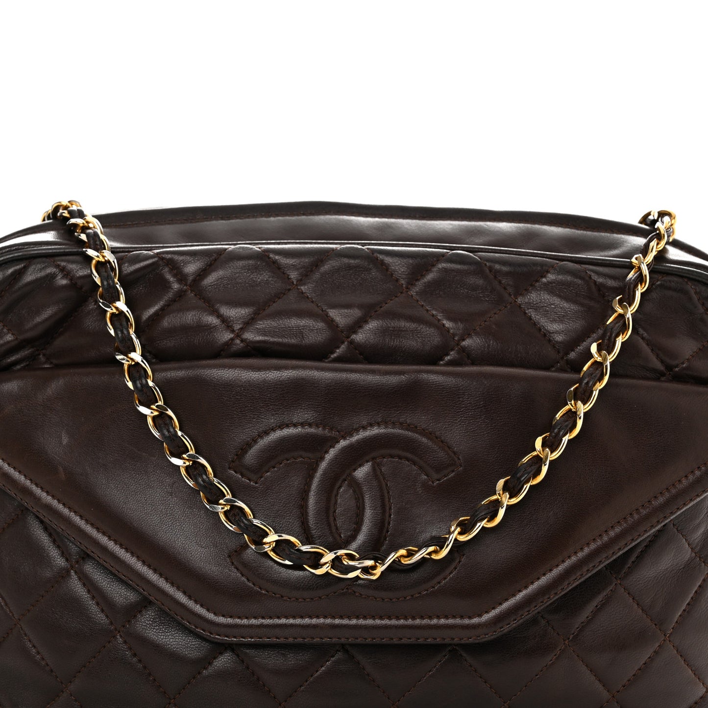 Lambskin Quilted Tassel Camera Case Brown