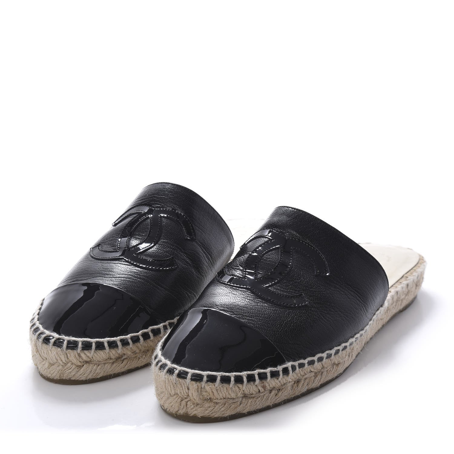 Chanel Iridescent Goatskin Patent CC Espadrille Mules 36 Black 3 of 8