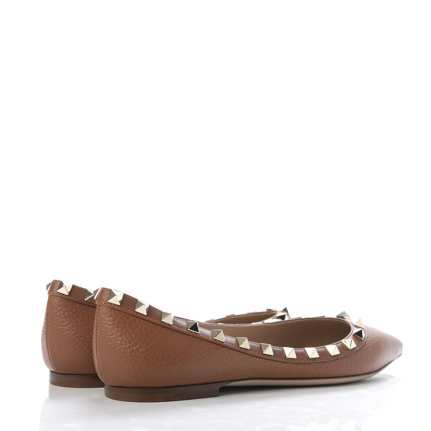 Pebbled Calfskin Rockstud Ballerina Flats 36 Bright Cognac