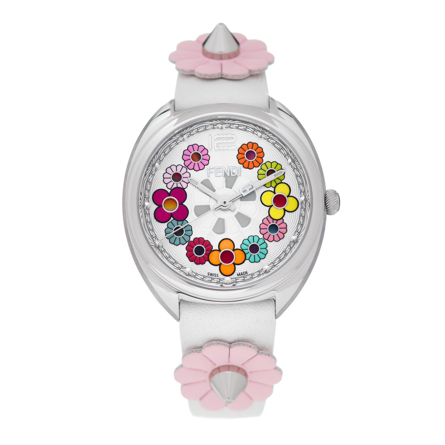 Fendi Stainless Steel Calfskin 34mm Momento Flower Quartz Watch 1 of 5