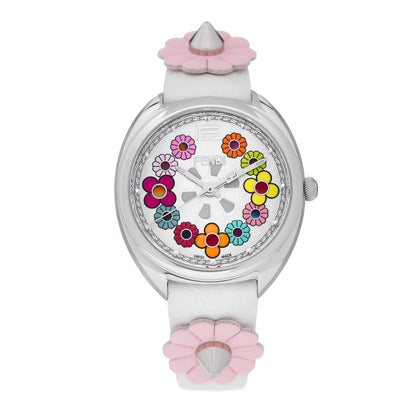 Fendi Stainless Steel Calfskin 34mm Momento Flower Quartz Watch 1 of 5