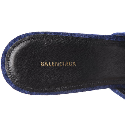 Balenciaga Stretch Velvet Pointed Toe BB 80mm Mules 40 Bleu Ocean 7 of 9