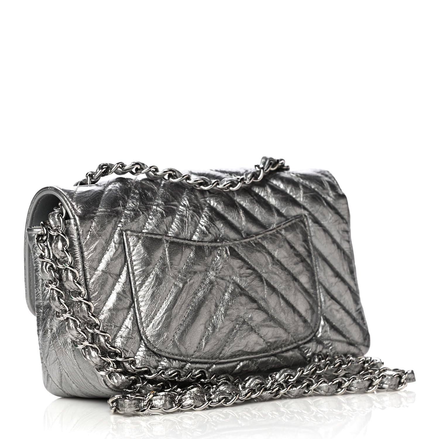 Chanel Patent Metallic Crumpled Calfskin Chevron Quilted Mini Rectangular Flap Silver 2 of 10