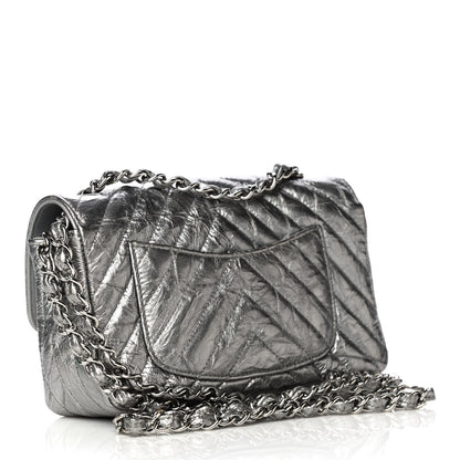 Chanel Patent Metallic Crumpled Calfskin Chevron Quilted Mini Rectangular Flap Silver 2 of 10
