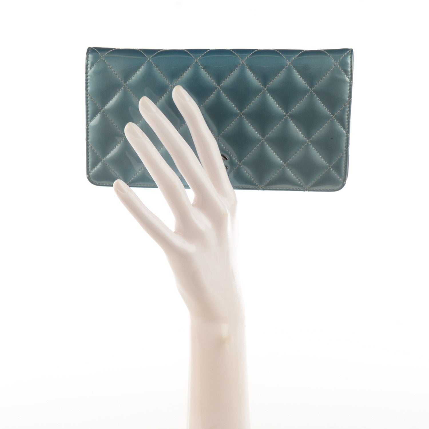 Chanel Patent Calfskin Quilted Yen Wallet Blue 2 of 8