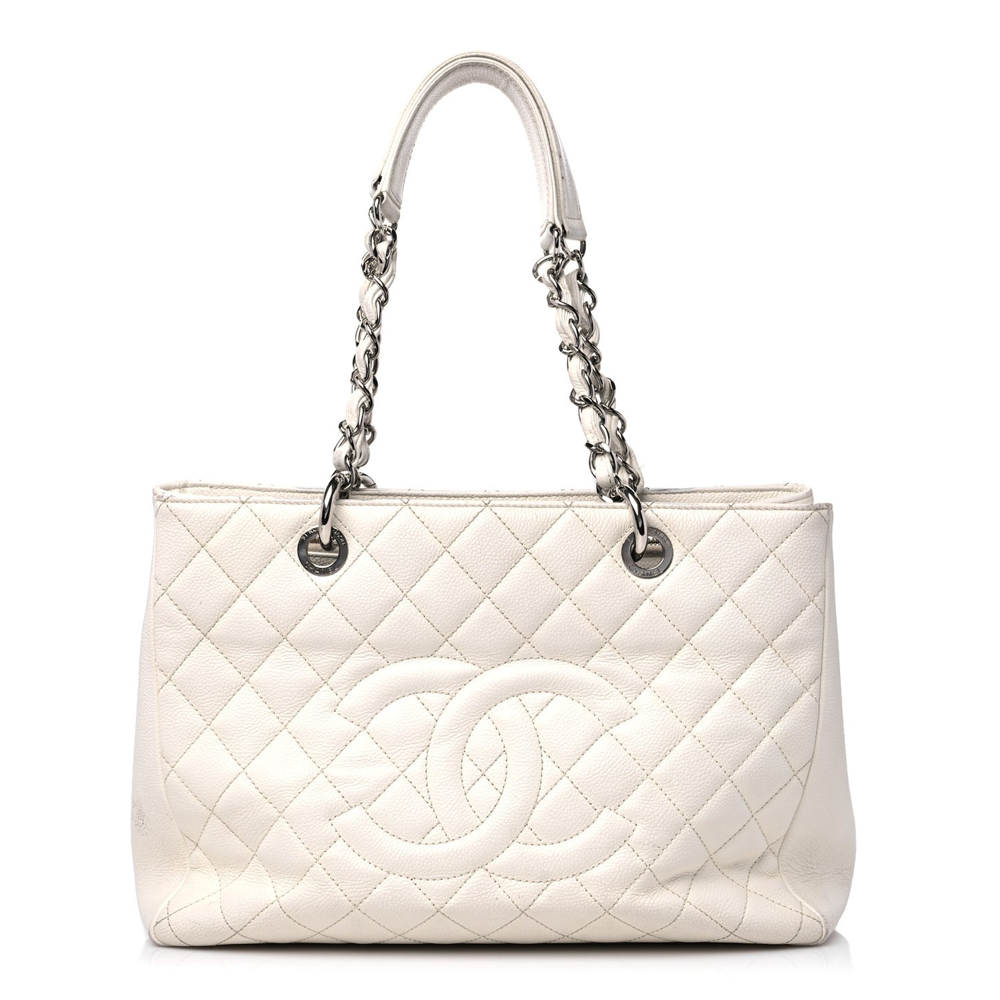 Caviar Quilted Grand Shopping Tote GST White