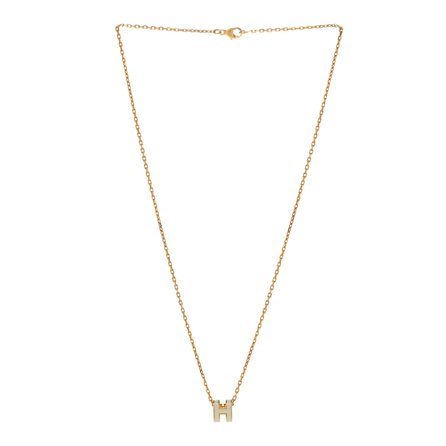 Hermes Lacquered Gold Mini Pop H Pendant Necklace White 3 of 6