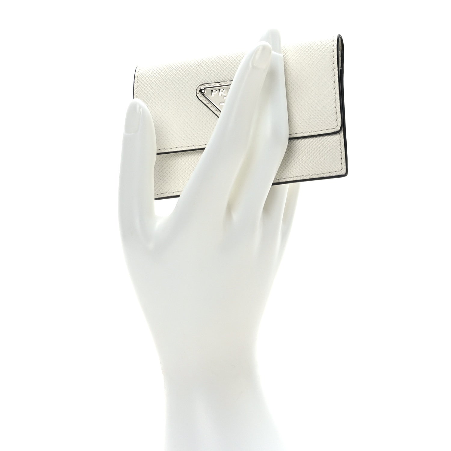 Prada Saffiano Triangle Card Holder White 2 of 7