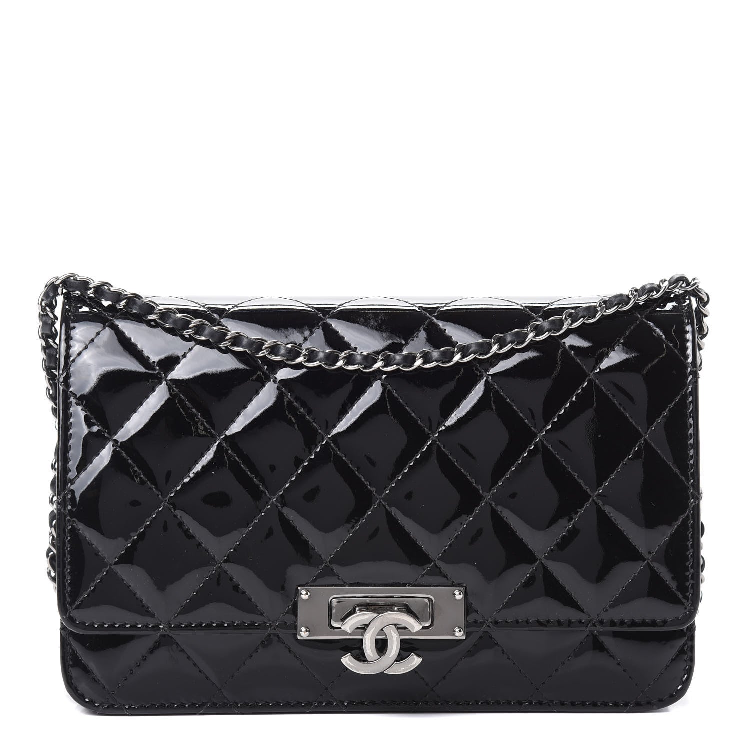 Chanel Patent Quilted Golden Class Wallet on Chain WOC Black 1 of 16