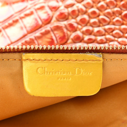 Christian Dior Patent Calfskin Crocodile Embossed Mini Saddle Pochette Orange 6 of 13