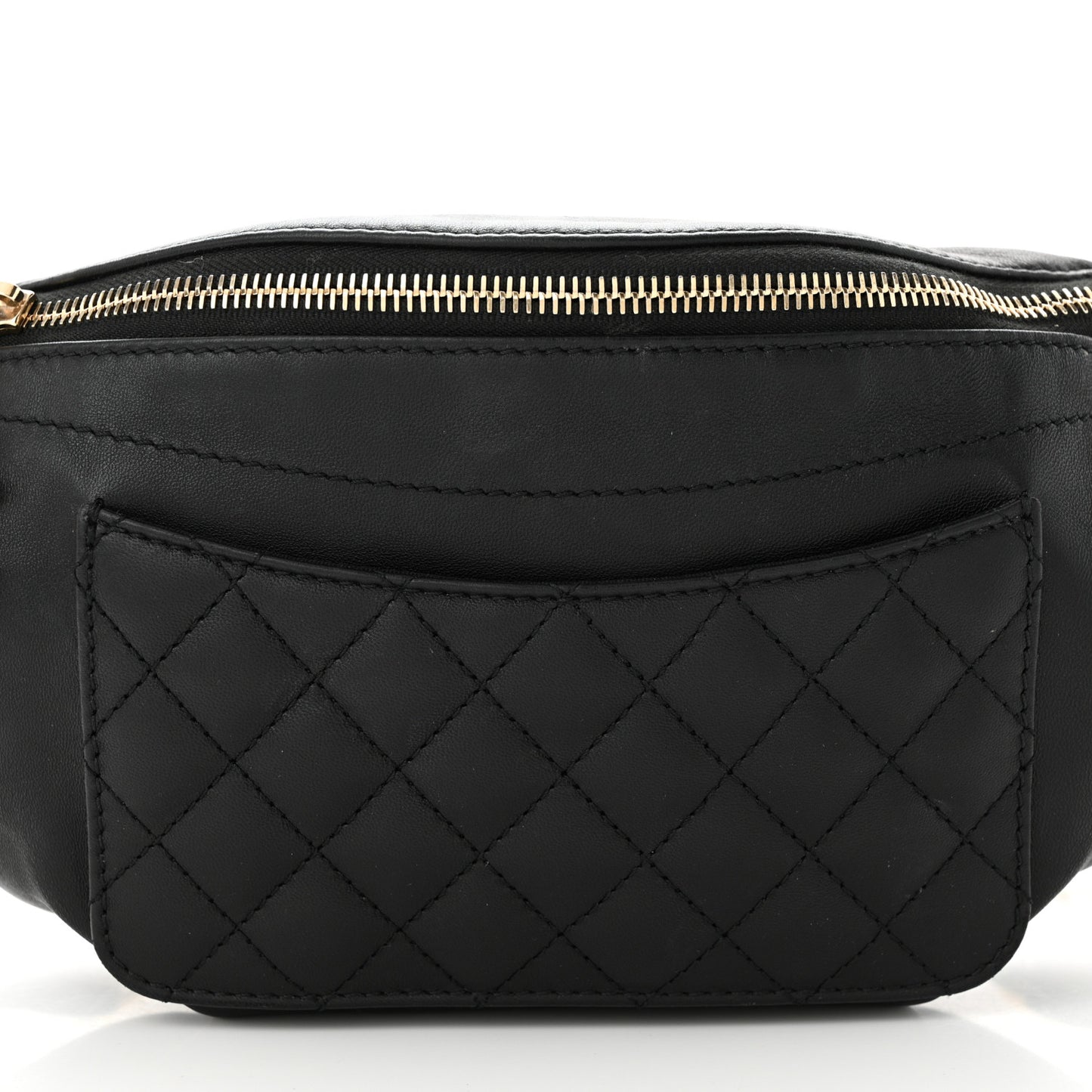 Lambskin Quilted Waist Bag Fanny Pack Black Black