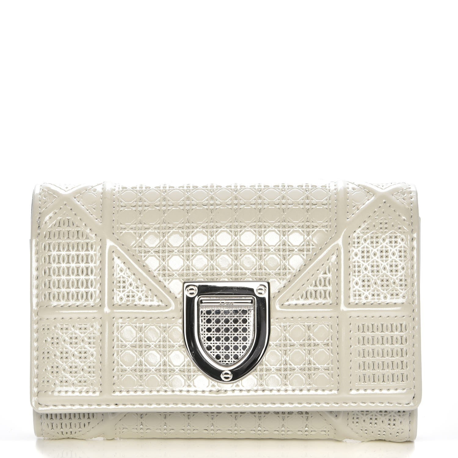 Christian Dior Metallic Patent Micro-Cannage Diorama Elancee Wallet Off White 1 of 7