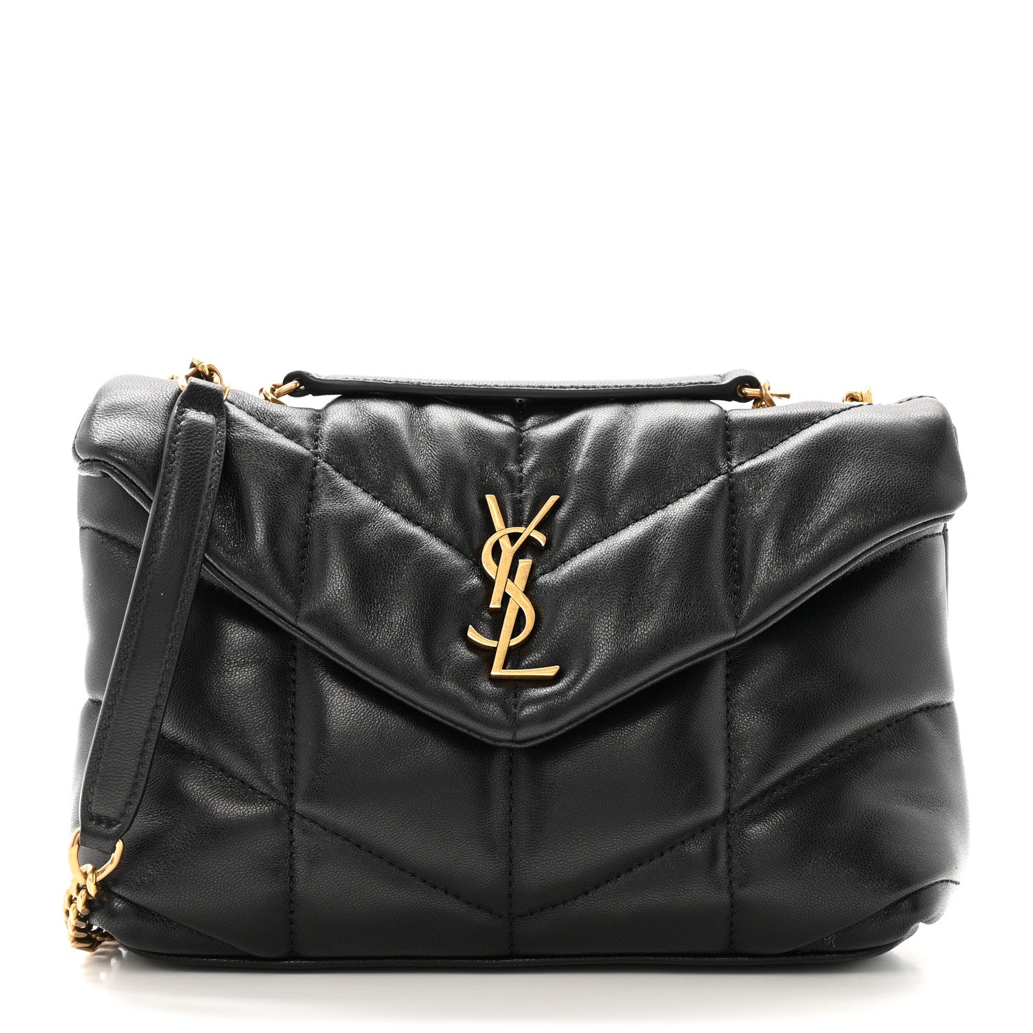 Saint Laurent Lambskin Quilted Toy Loulou Puffer Monogram Chain Satchel Black 1 of 12