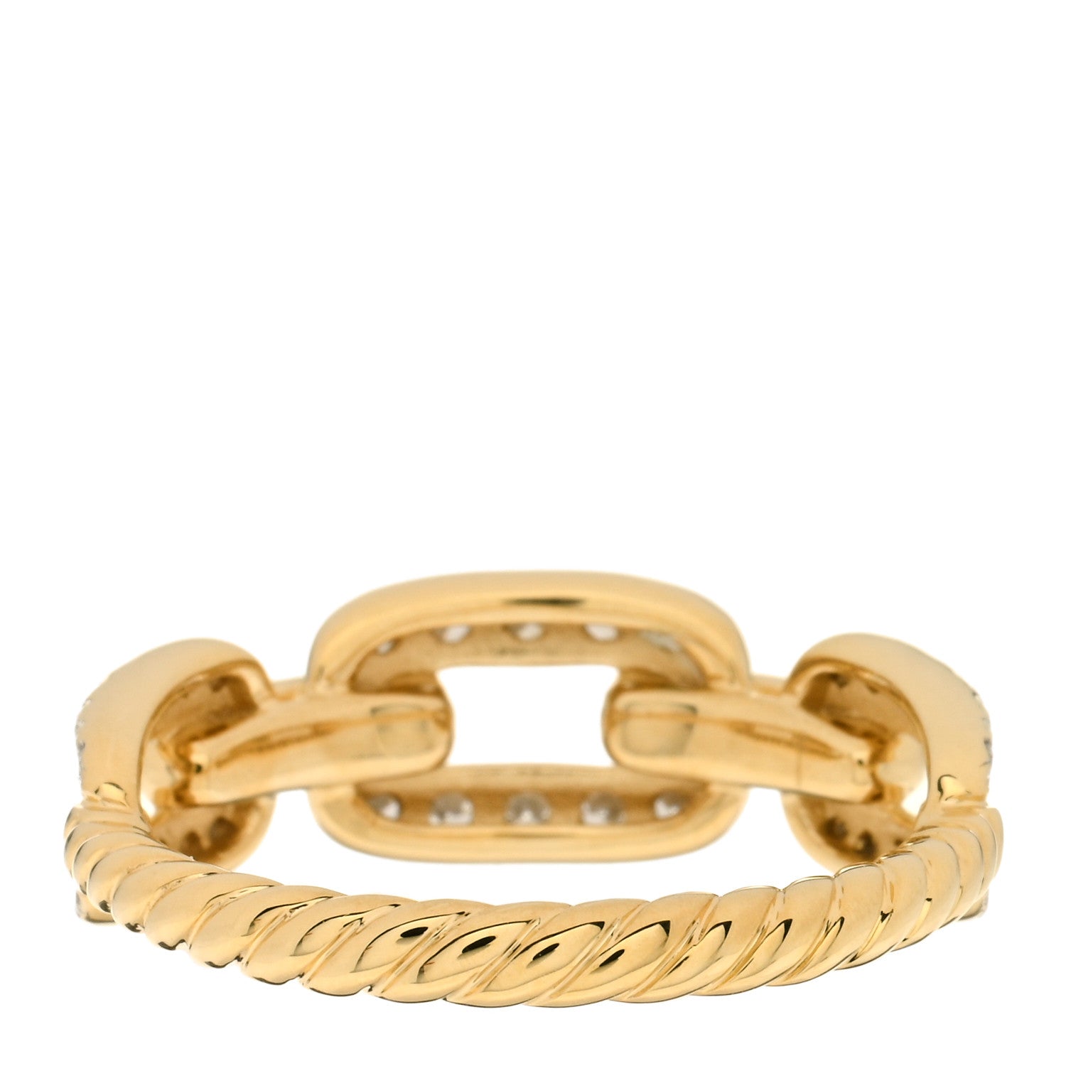 David Yurman 18K Yellow Gold Diamond 7mm Stax Single Row Chain Link Ring 54 7 2 of 3