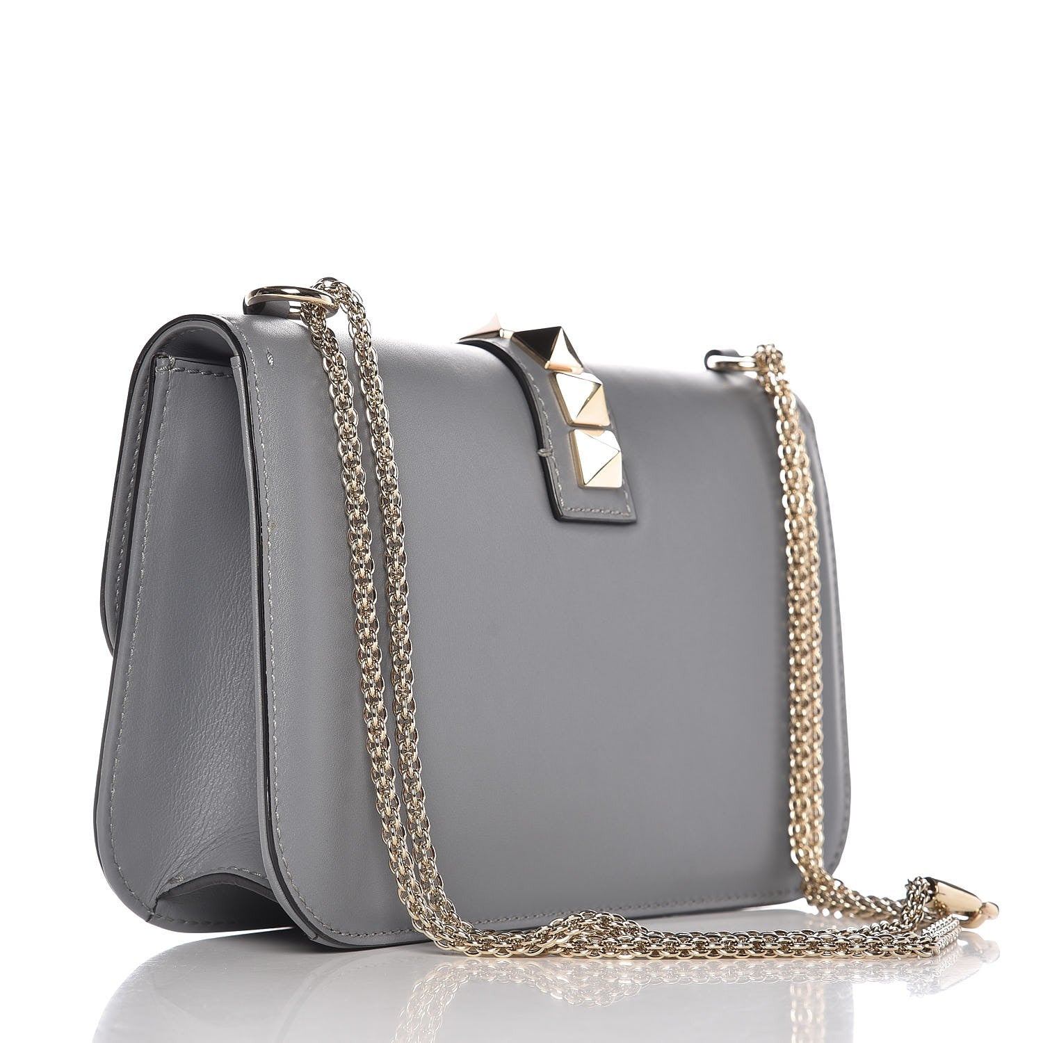 Valentino Garavani Vitello Medium Glam Lock Rockstud Flap Light Stone 3 of 7