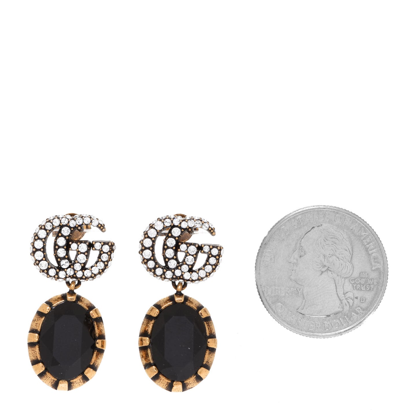 Crystal Double G Earrings Black Aged Gold