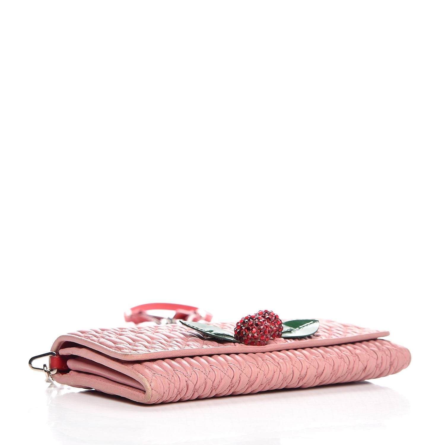 Miu Miu Nappa Matelasse Crystal Cherry Wallet On Chain Rosa 4 of 8