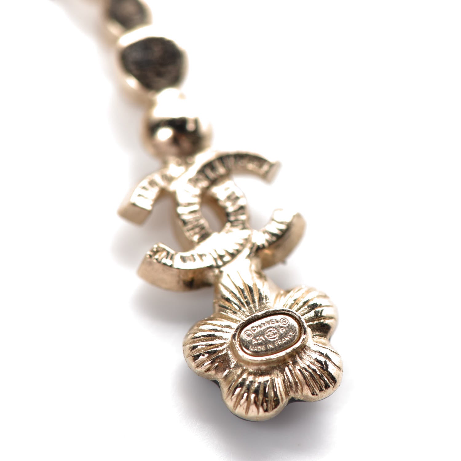 Chanel Crystal Enamel Flower CC Drop Earrings Gold White Black 4 of 4