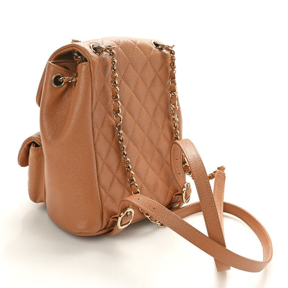 Chanel Shiny Caviar Quilted Medium Duma Pockets Drawstring Backpack Dark Beige 3 of 12