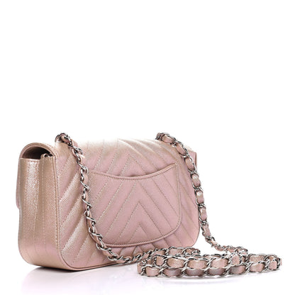 Chanel Iridescent Caviar Chevron Quilted Mini Rectangular Flap Light Gold 2 of 4