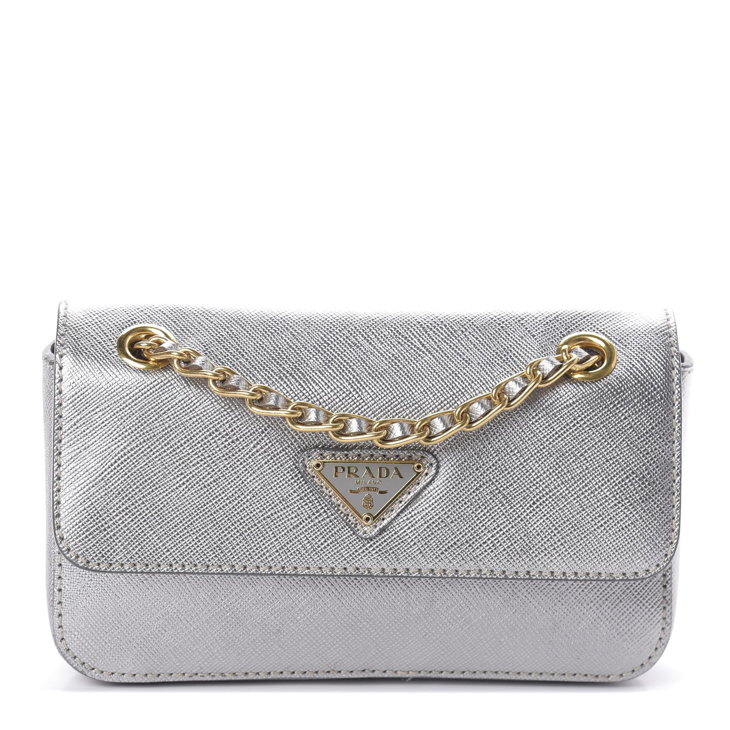 Metallic Saffiano Chain Shoulder Bag Silver