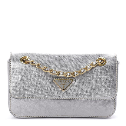 Prada Metallic Saffiano Chain Shoulder Bag Silver 1 of 8