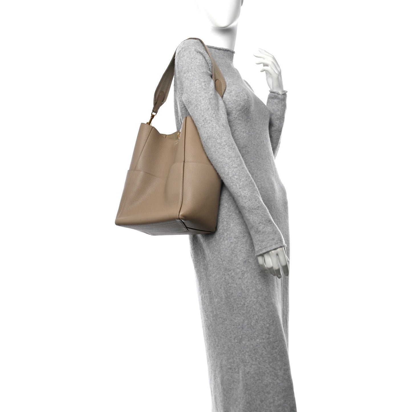 Soft Grained Calfskin Sangle Bucket Bag Dune