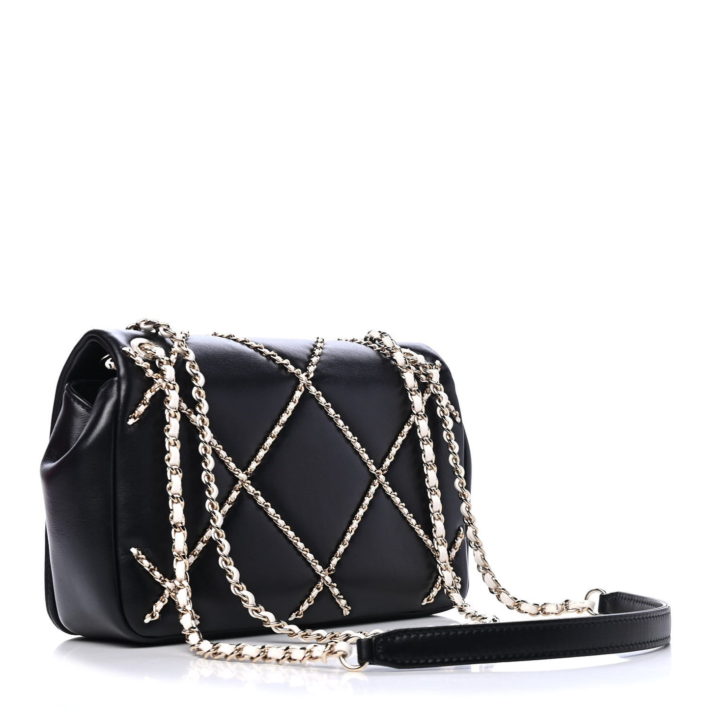Lambskin Small Entwined Chain Flap Black