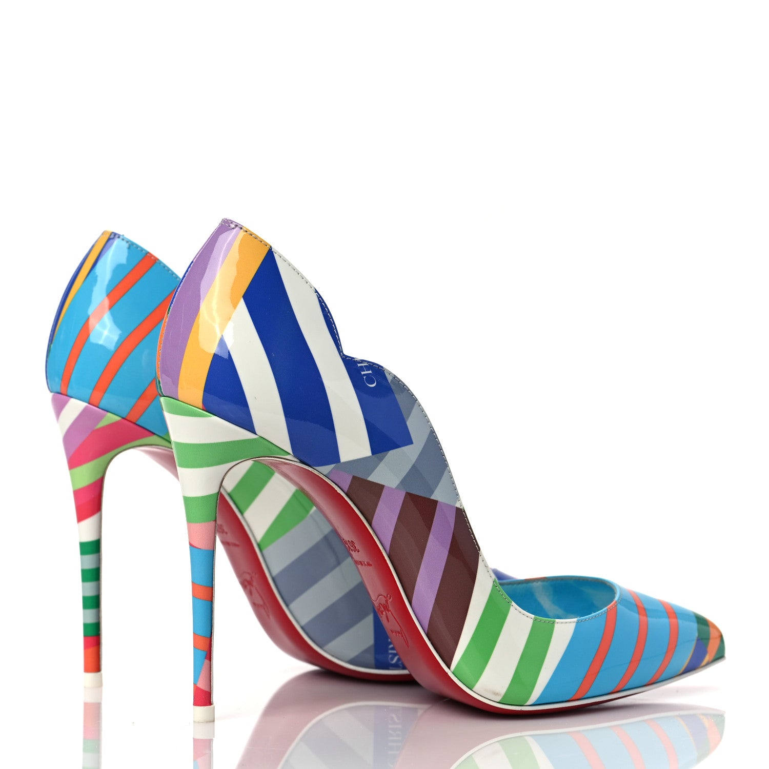 Christian Louboutin Patent Striped Grand Bain Swimming Pool Hot Chick 100 Pumps 36.5 Multicolor Lin Blue White 4 of 7