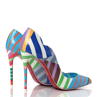 Christian Louboutin Patent Striped Grand Bain Swimming Pool Hot Chick 100 Pumps 36.5 Multicolor Lin Blue White 4 of 7