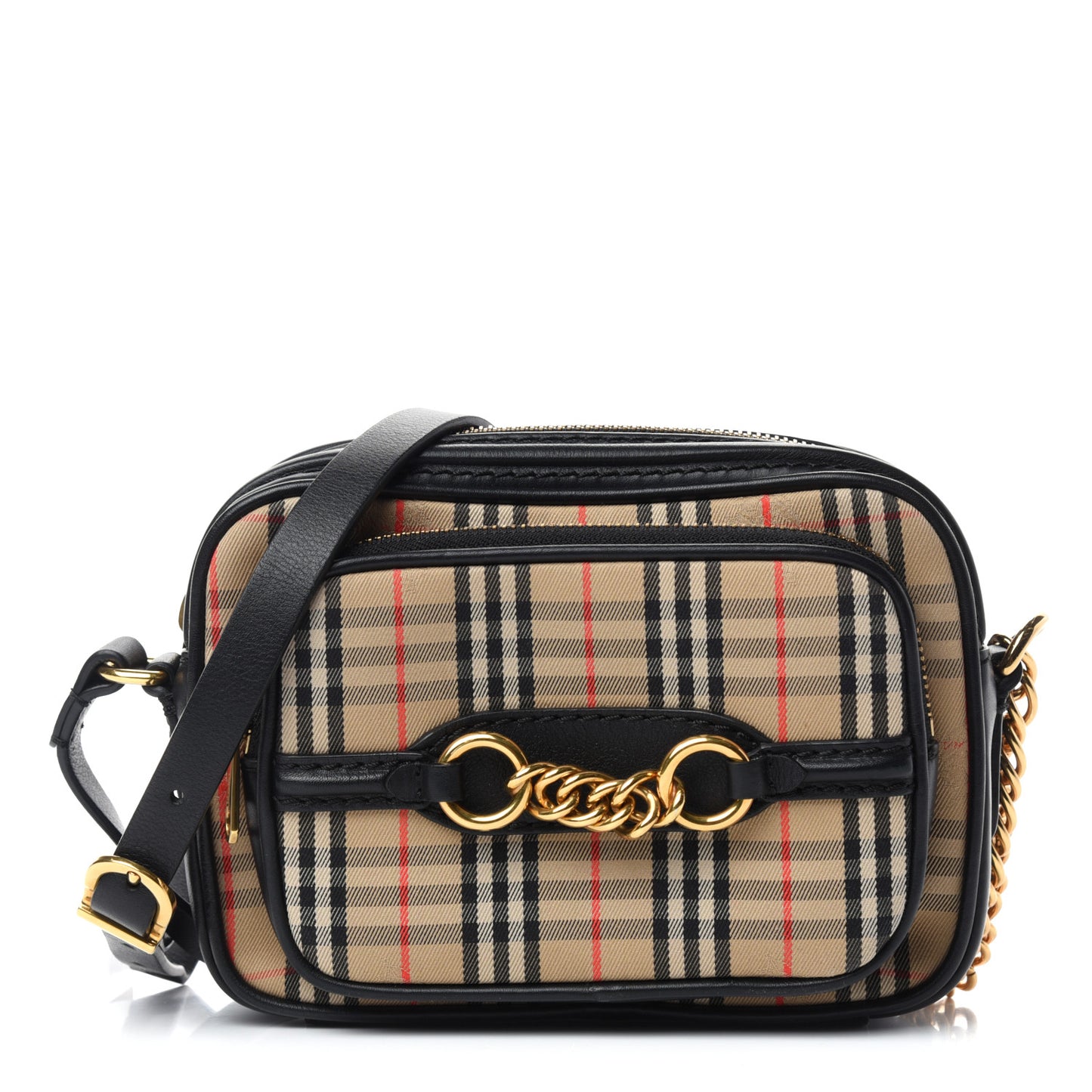 1983 Knight Check Smooth Calfskin Link Camera Bag Black